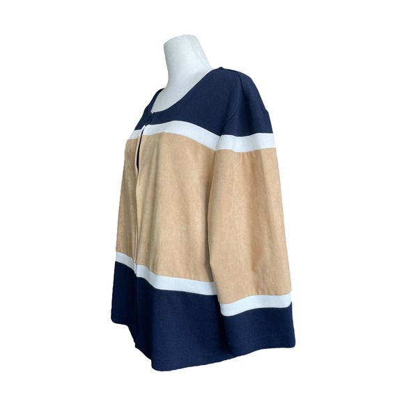 Chicos Travelers Collection Size 3 Mature Suede Colorblock Womens Cardigan XL 16 - Picture 2 of 9